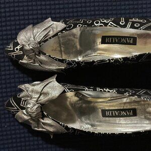 Palcaldi Italian Geometric Suede Pattern With Silver Bow Heels